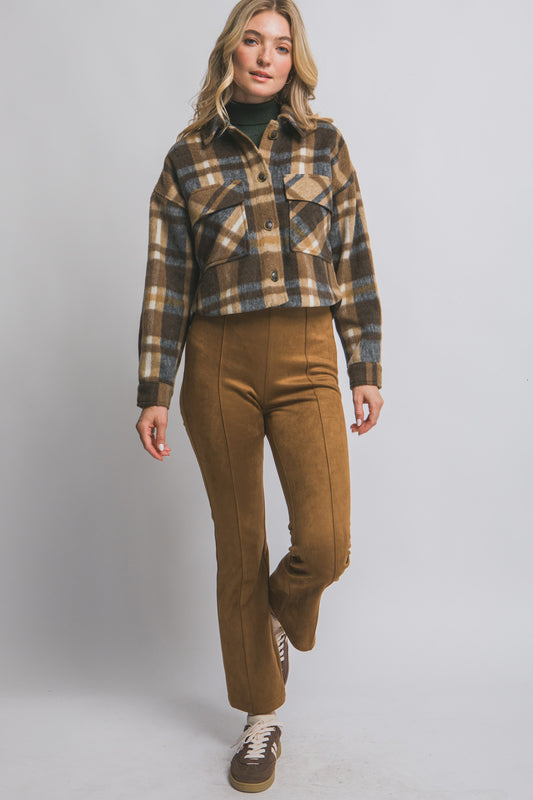 Caramel Honey Button Short Plaid Shacket
