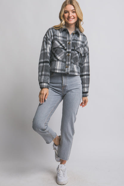 Charcoal Button-down Short Plaid Shacket