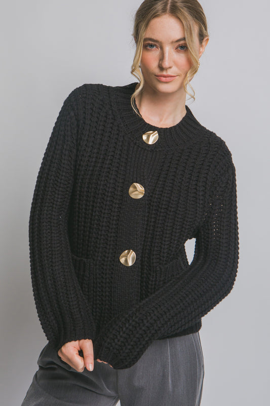 Black Chunky Knit Cardigan