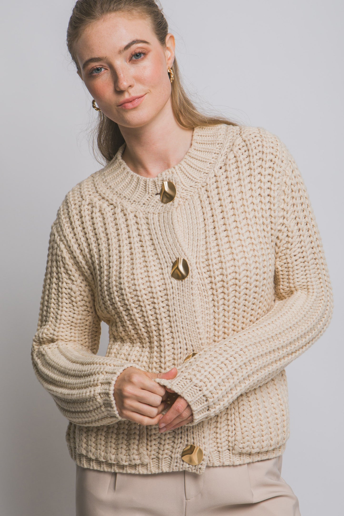 Cream Chunky Knit Cardigan
