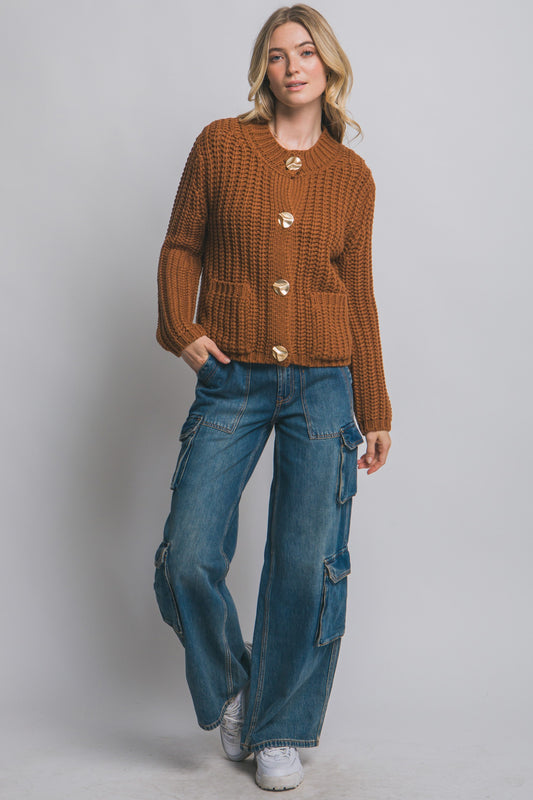 Almond Chunky Knit Cardigan