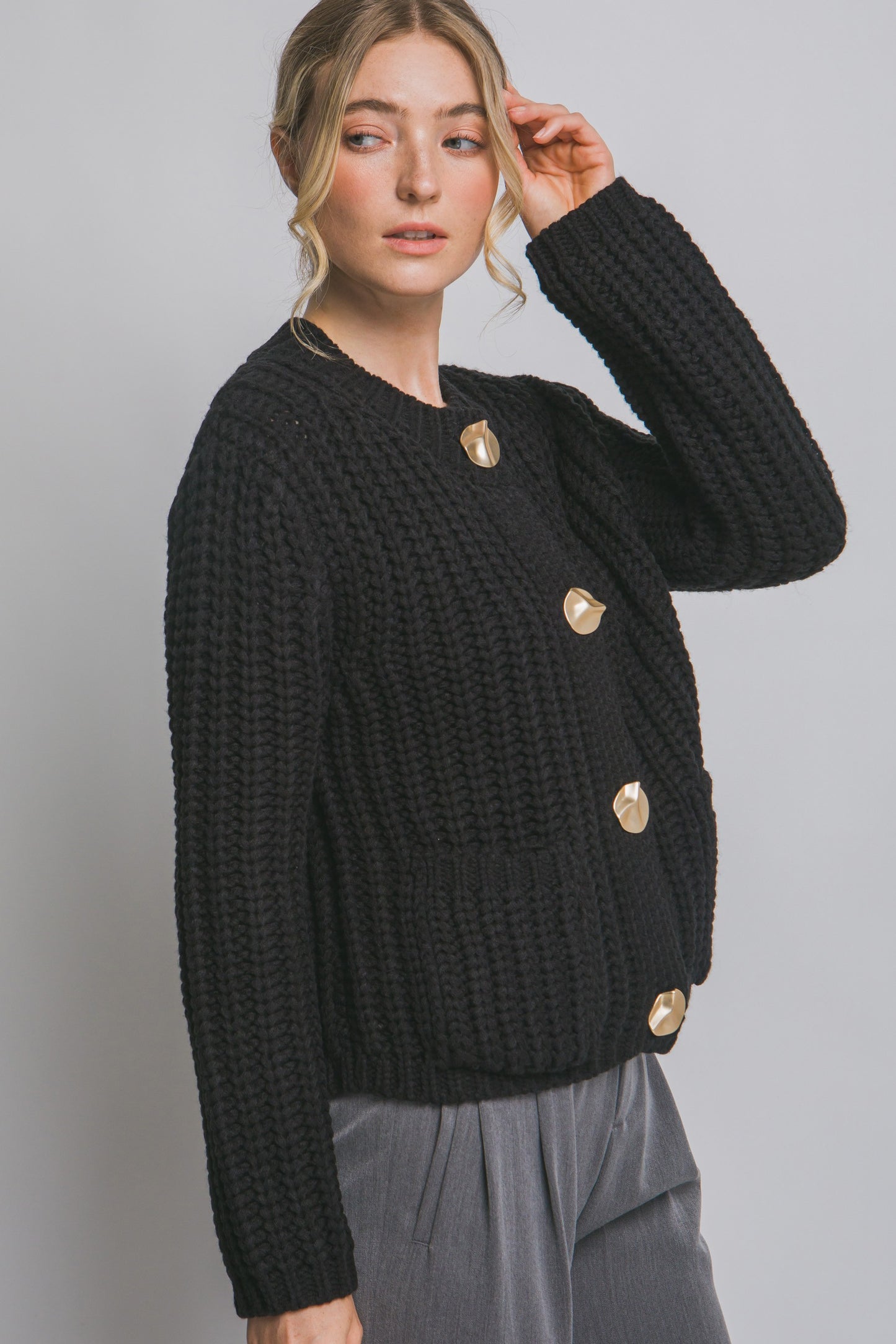 Black Chunky Knit Cardigan