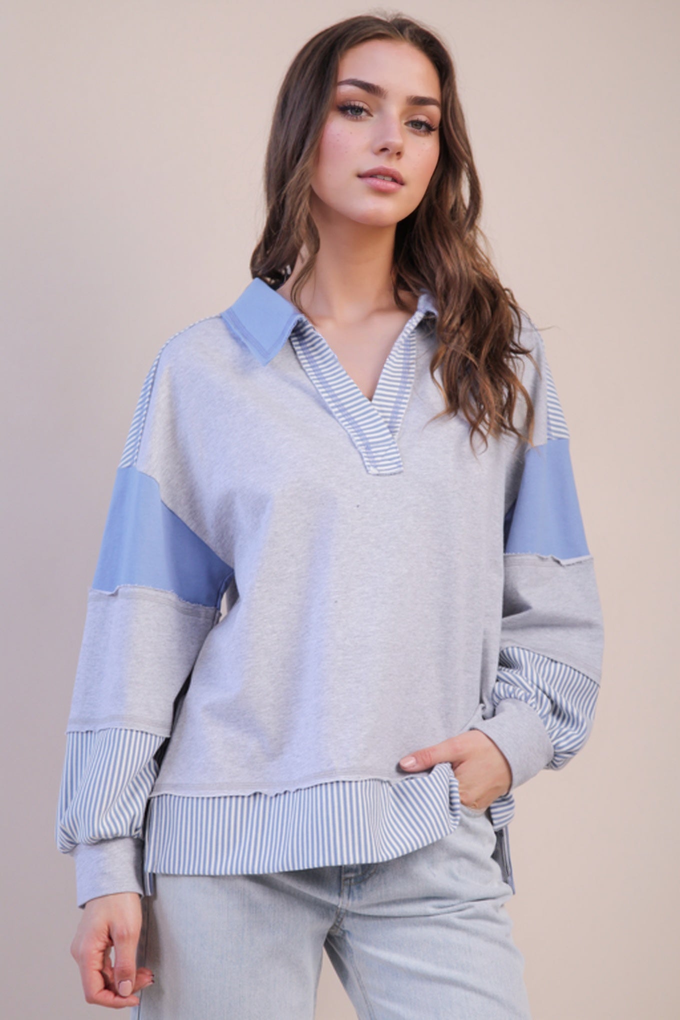 Grey Stripe Mix Top