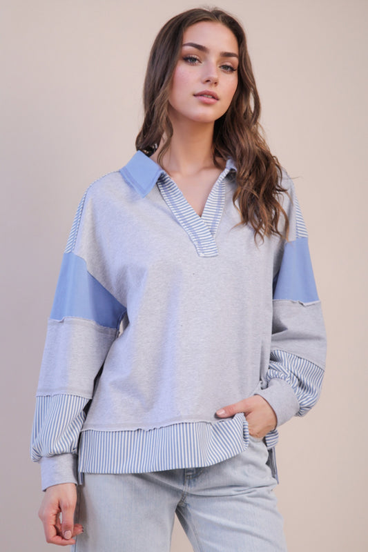 Grey Stripe Mix Top