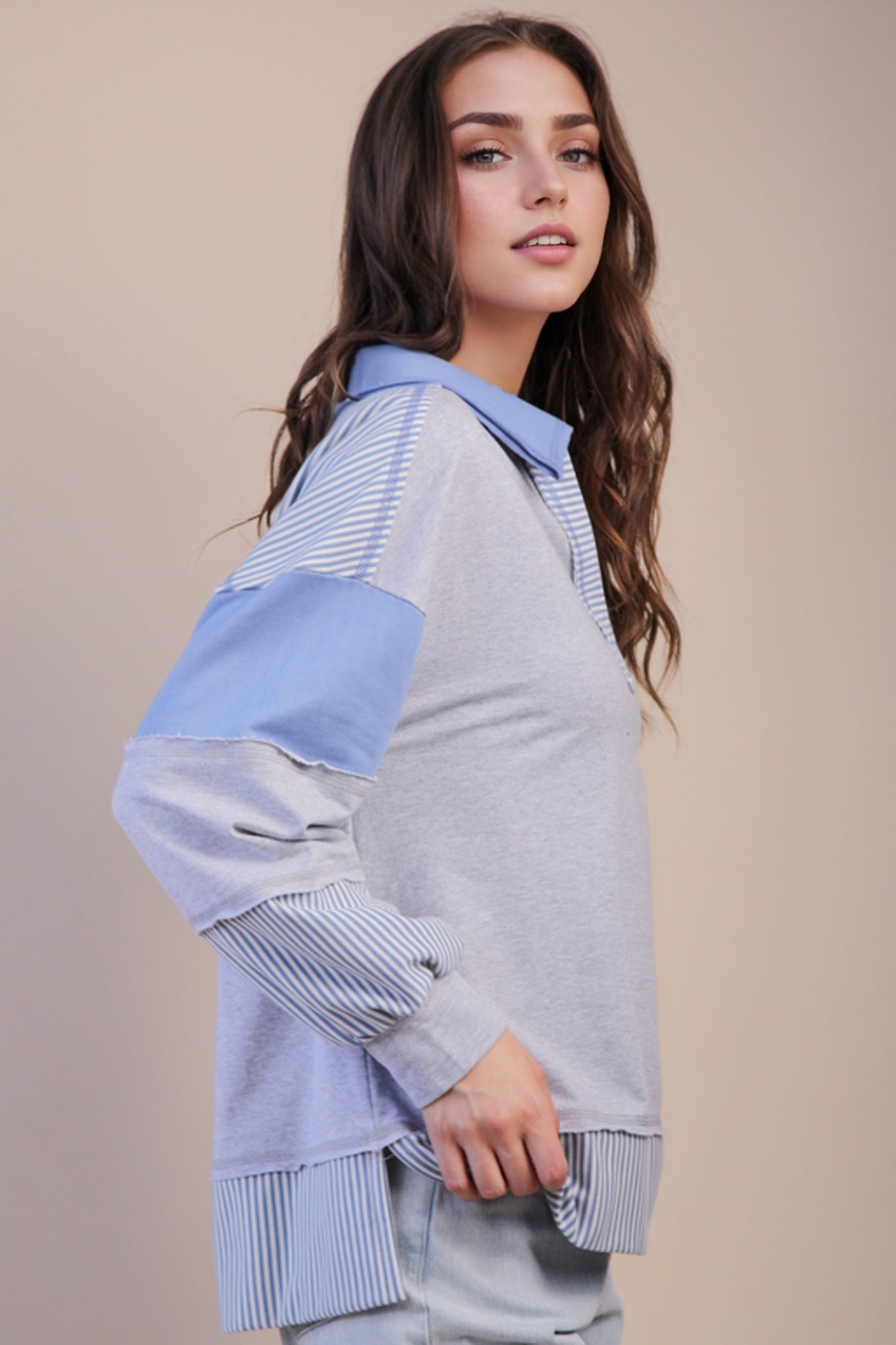 Grey Stripe Mix Top