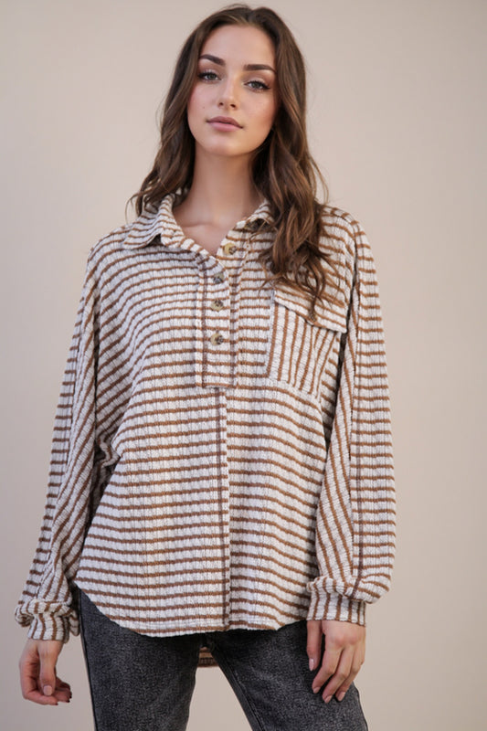 Caramel Cream Mix Stripe Top