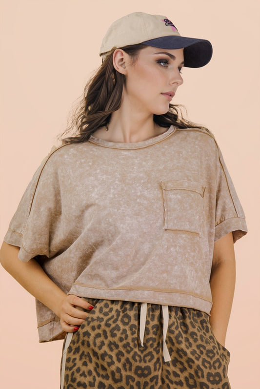 Mineral Washed Oversized Top Taupe
