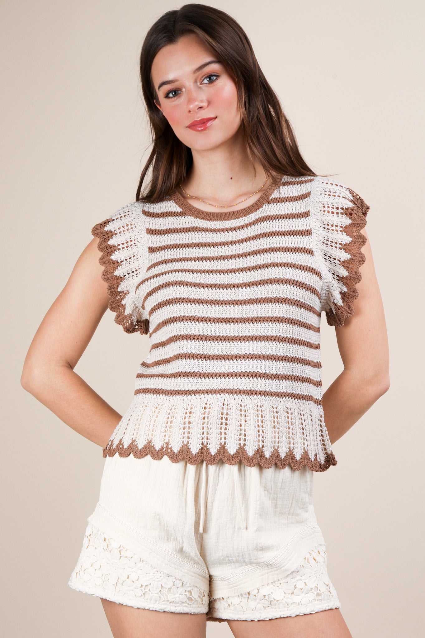 Striped Knit Sweater Ruffle Detail Top