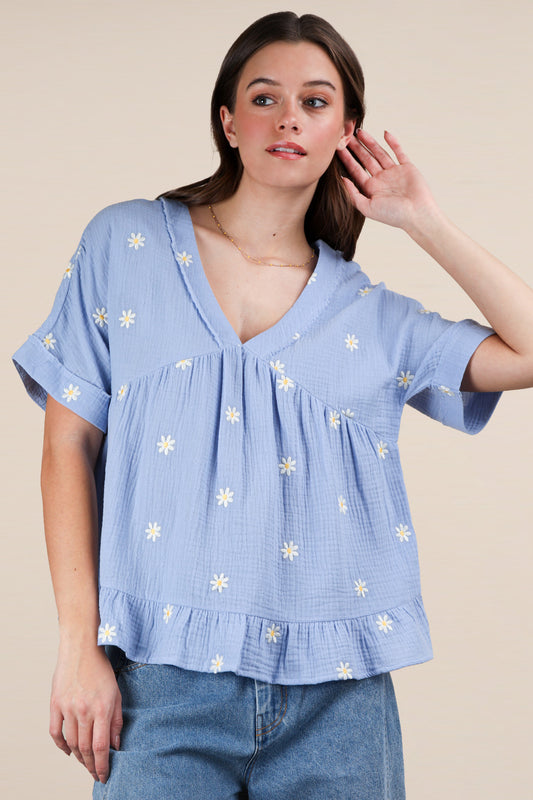 Boho Blossom Sky Blue Top