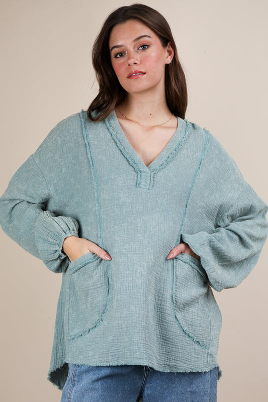 The Ripple in Sage Gauze Top