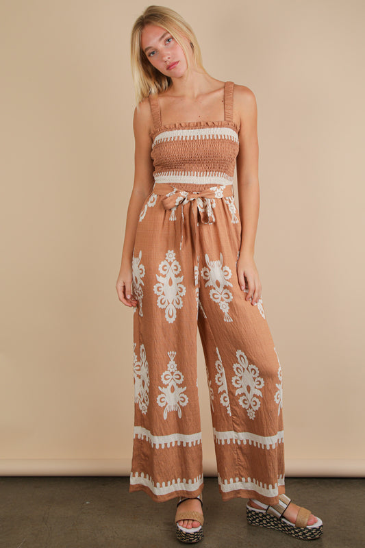 Boho Jumpsuit Wide Leg Taupe
