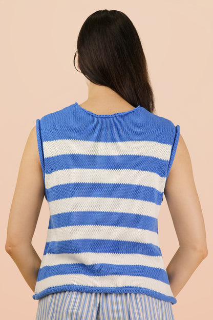 Stripe Button Down Sweater Top Blue Sky