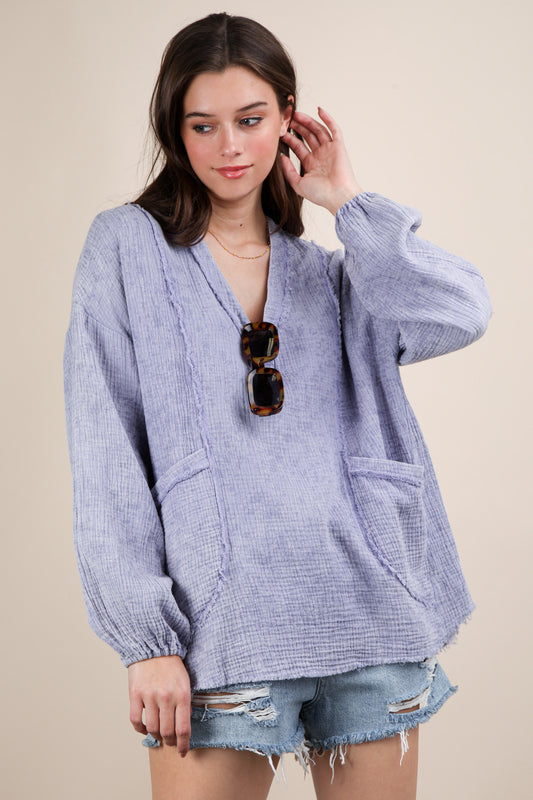 Blues Mix Mineral Washed Gauze Top