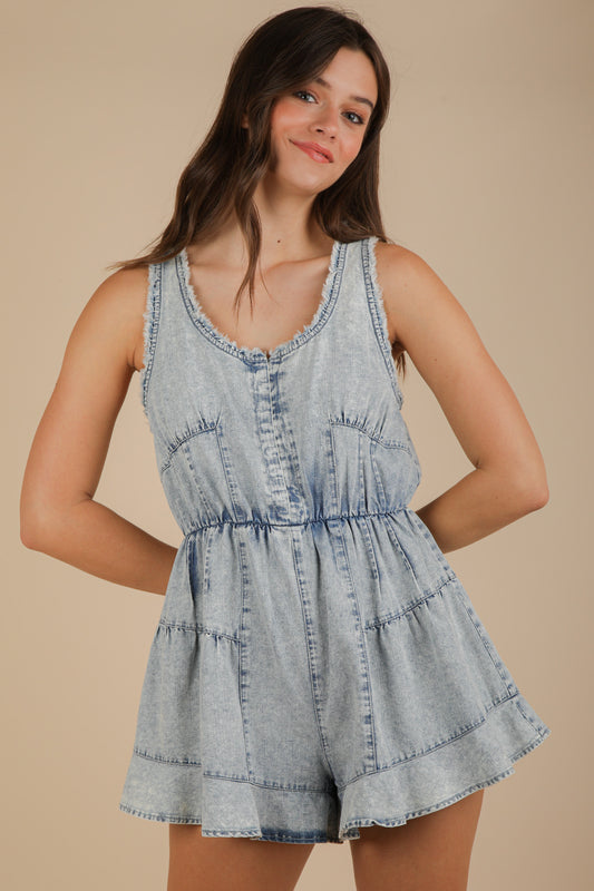 Washed Chambray Denim Romper