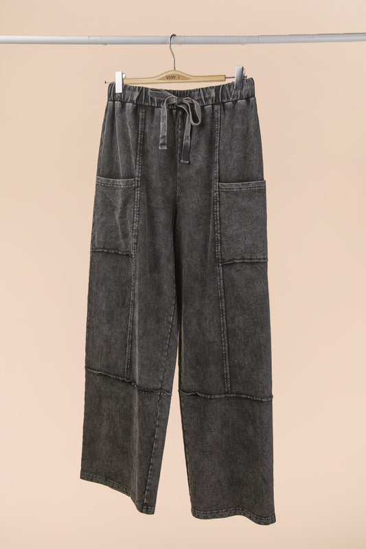 Black Mineral Wash Terry Pants