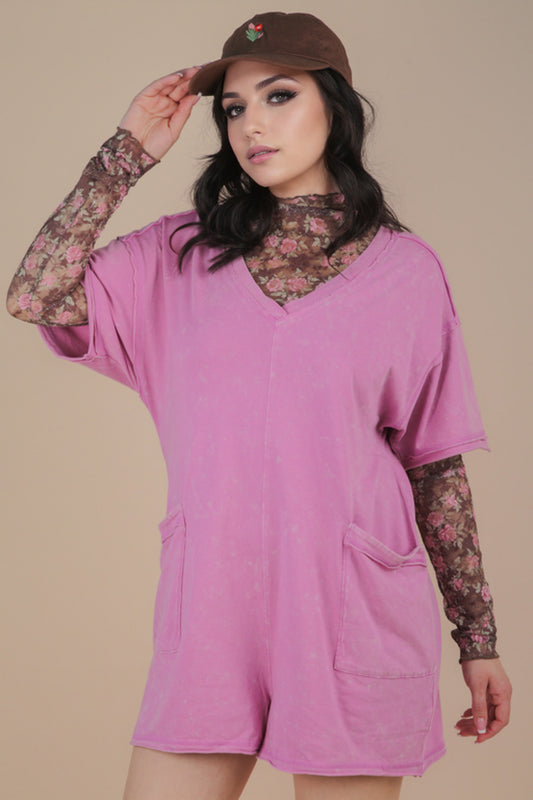 Orchid Mineral Washed Oversized Romper