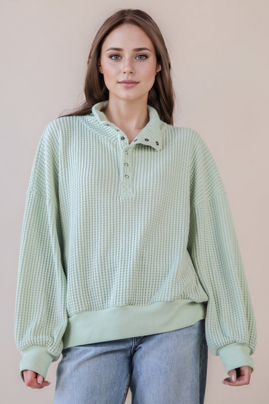 Sage Waffle Knit Button Down