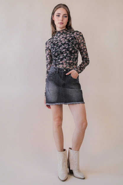Black Floral Sheer Mesh Lace Top