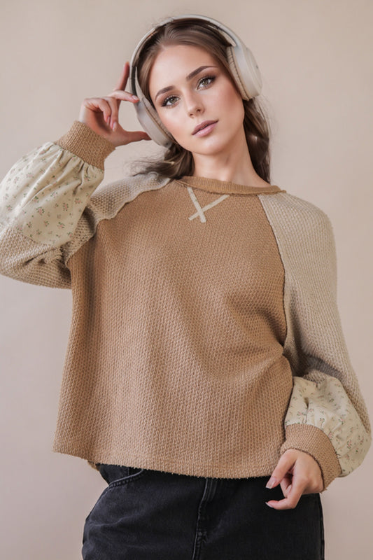 The Mocha  Raglan Sleeve Color Block Top