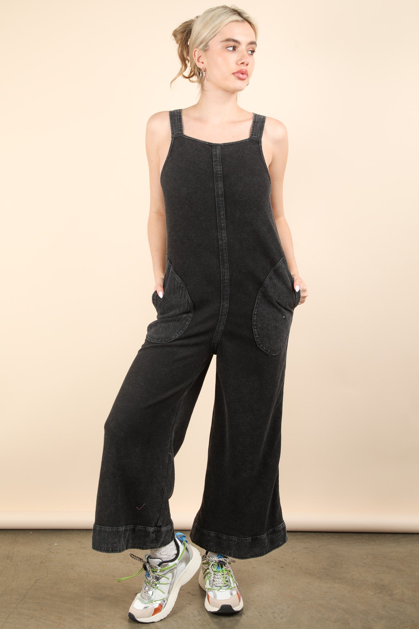 Mineral Washed Jumpsuit in Black
