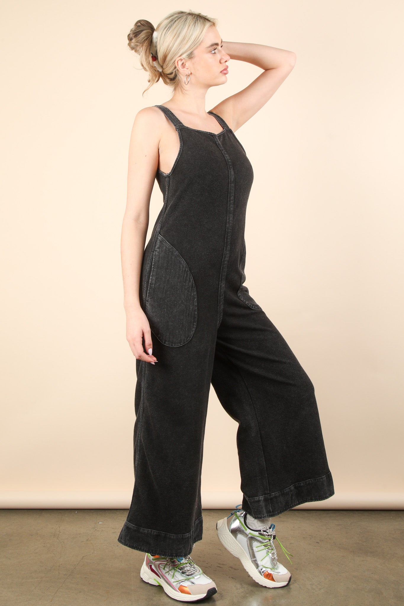 Mineral Washed Jumpsuit in Black