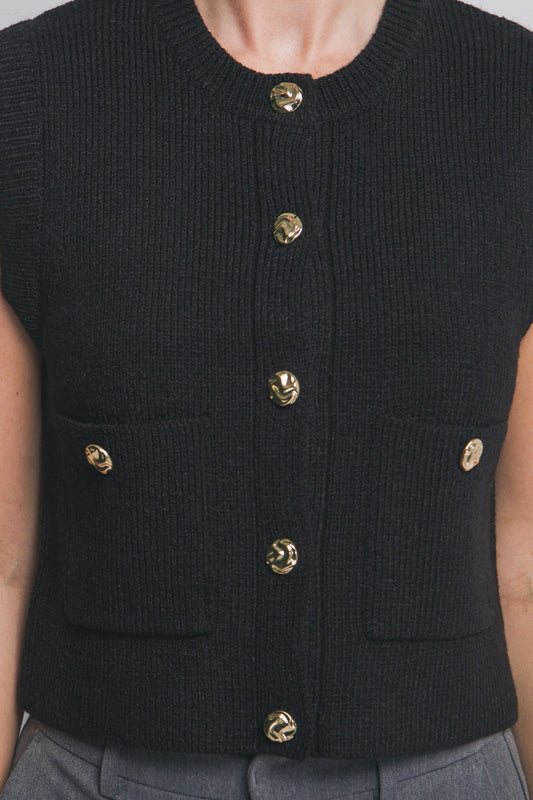 Sleeveless Knit Sweater Vest Black