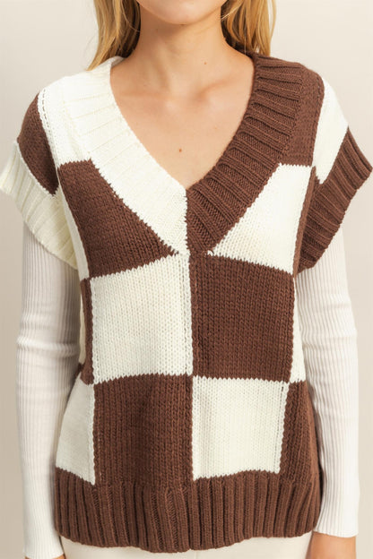 Checkered Sweater Vest Chocolate