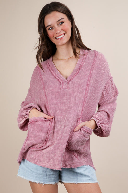 Drift Away Cotton Top in Cool Mauve