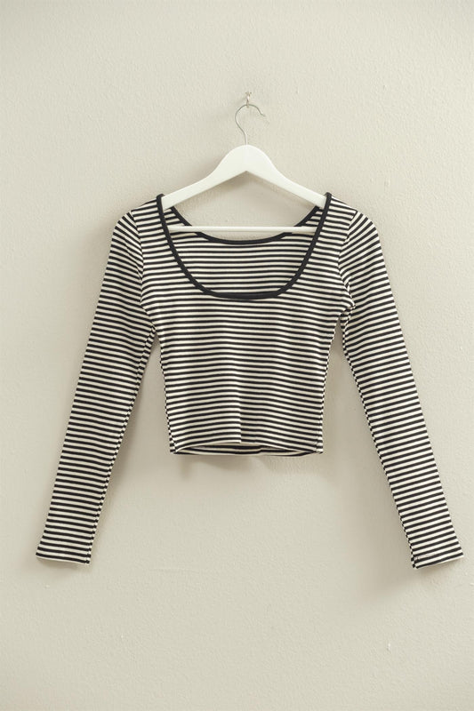 Black + White Striped Long Sleeve with Scoop Back