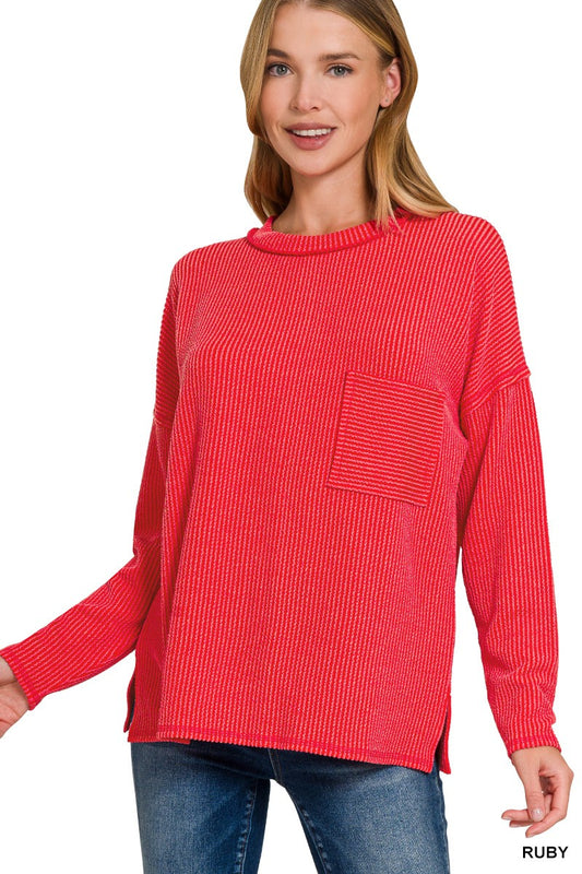 Raised Rib Long Sleeve Ruby Top