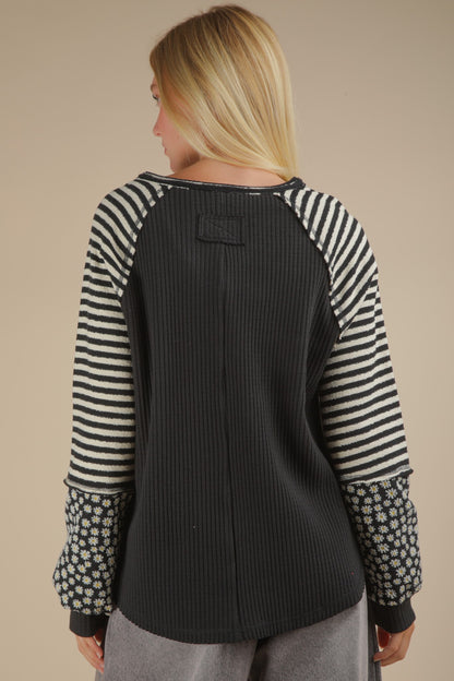 Cute & Casual Oversized Floral & Stripe Top
