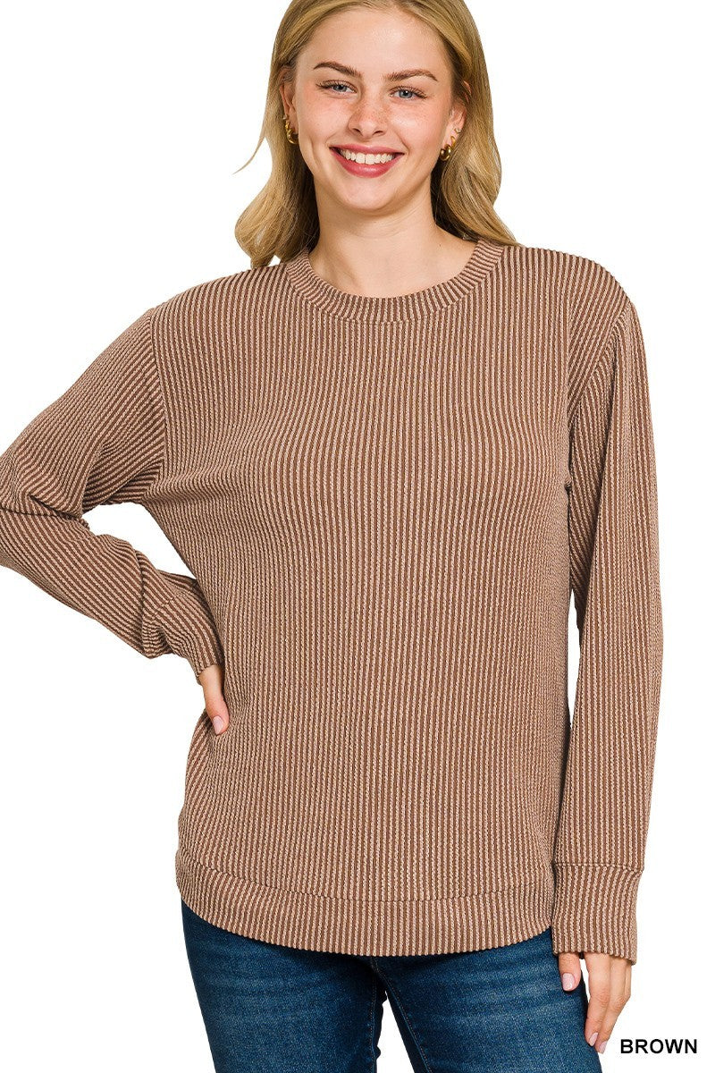 Brown Ribbed Long Sleeve
