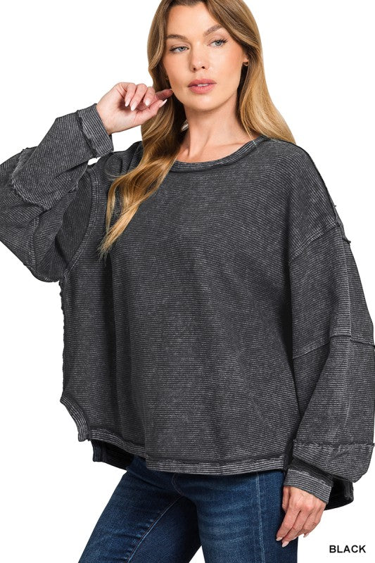 Acid Washed Pullover Black