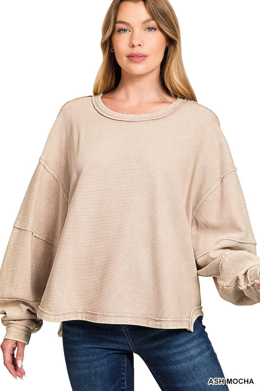 Acid Washed Pullover Ash Mocha