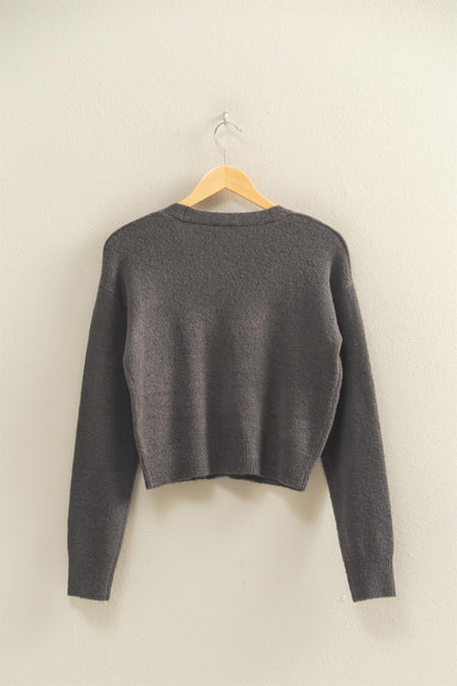 Heart Button Cardigan Sweater Charcoal