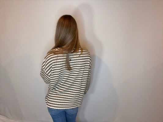 Mocha + Cream Stripe Henley