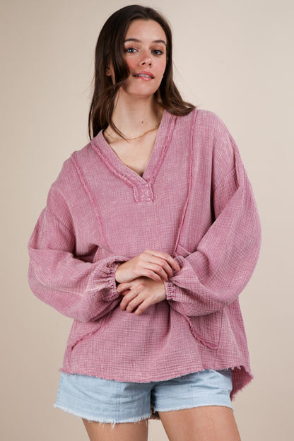 Drift Away Cotton Top in Cool Mauve