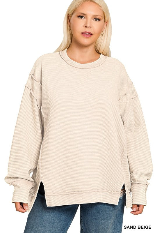 Acid Washed Pullover Sand Beige