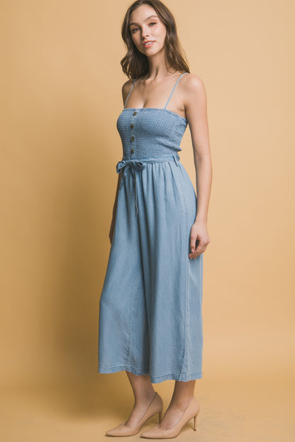 Smocked Wide Leg Cropped Jumpsuit