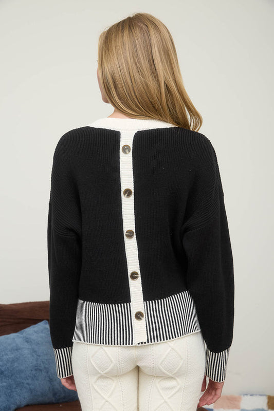 Darling Contrast Stripe Hem Long Sleeve Top