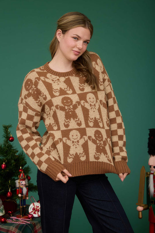 Gingerbread Checkered Sweater Mocha Kiss