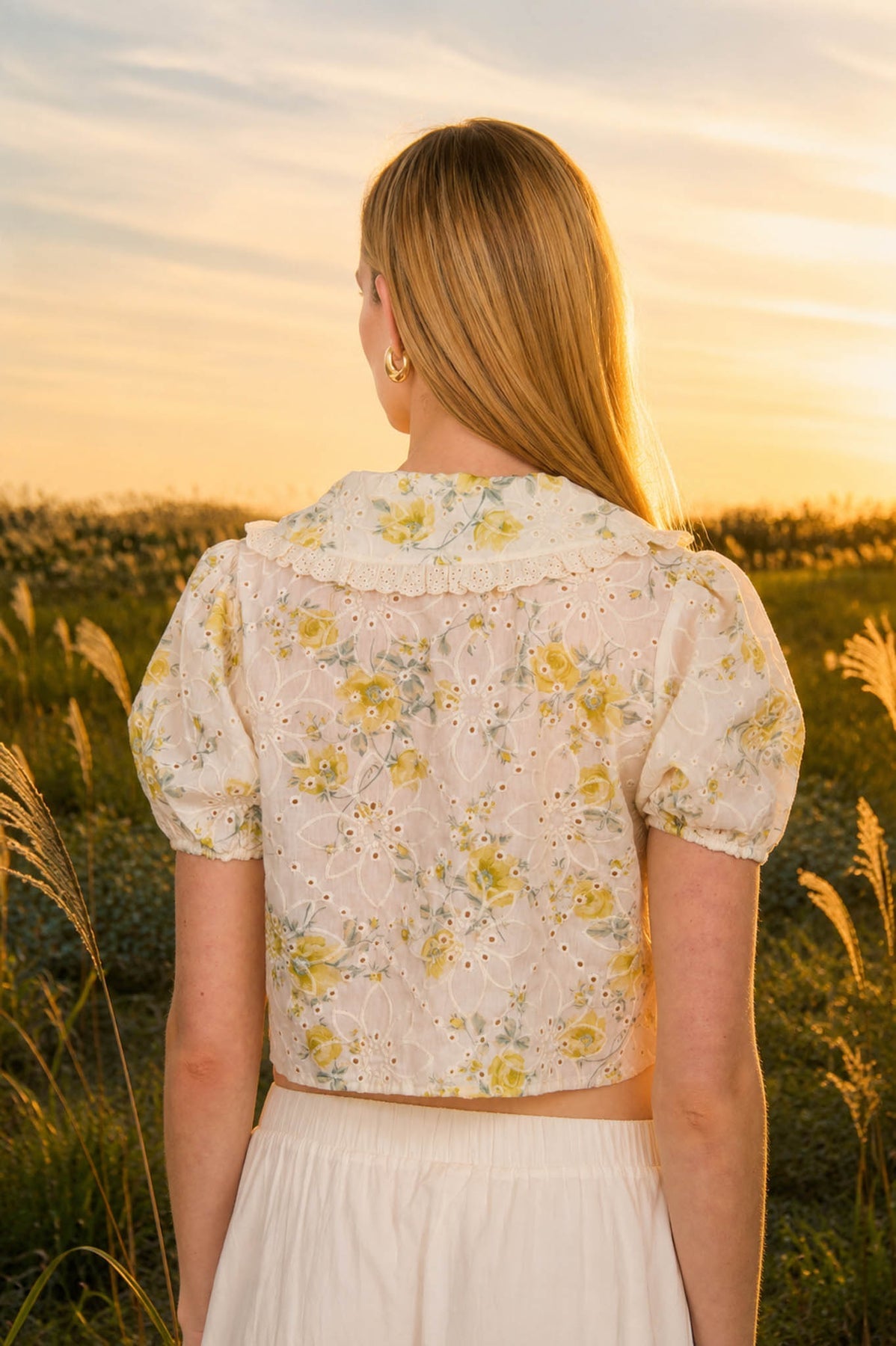 Golden Hour Floral Baby Doll Collared Top