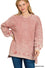 Acid Washed Double Ribbed HI-Low Pullover Winter Rose