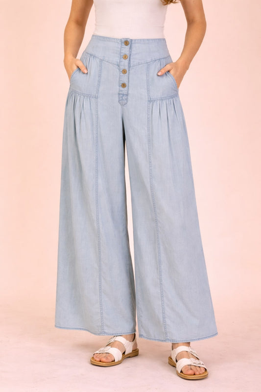 Light Mineral Wash Chamray Wide Pants