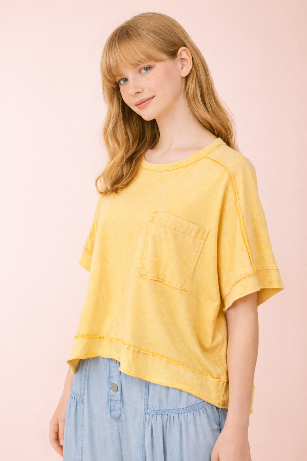 Yellow Mineral Wash 90s Girl Top