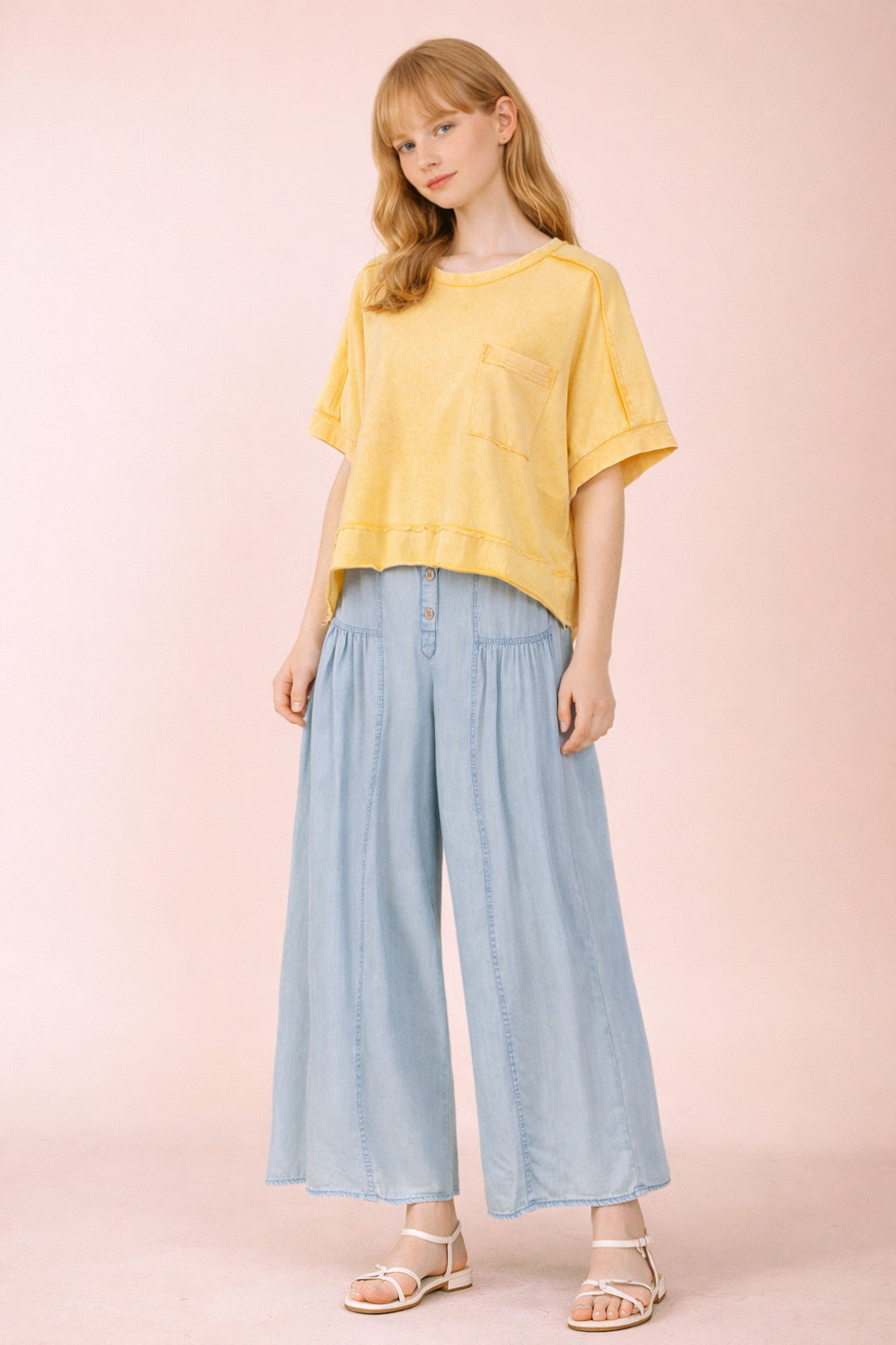 Yellow Mineral Wash 90s Girl Top