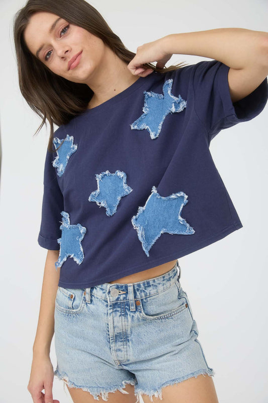 Denim Star Patch Short Sleeve Shirt