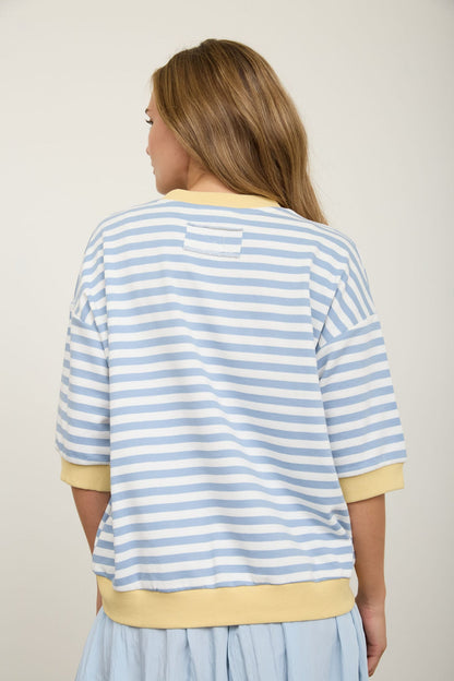 Simply Cute Stripe Colorblock Top Blue