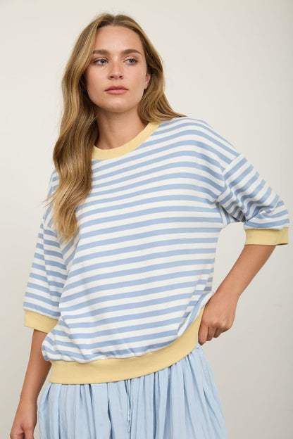 Simply Cute Stripe Colorblock Top Blue
