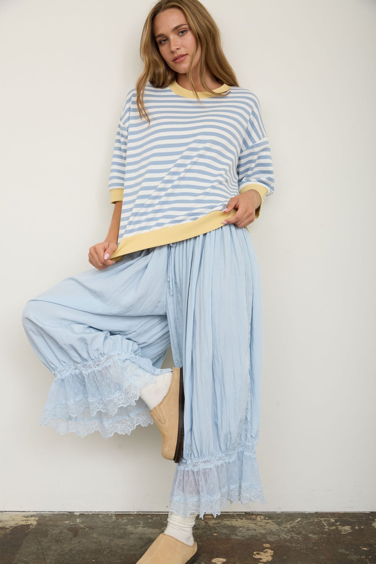 Simply Cute Stripe Colorblock Top Blue